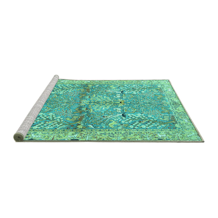 Sideview of Machine Washable Animal Turquoise Traditional Area Rugs, wshtr4391turq