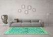 Machine Washable Animal Turquoise Traditional Area Rugs in a Living Room,, wshtr4391turq