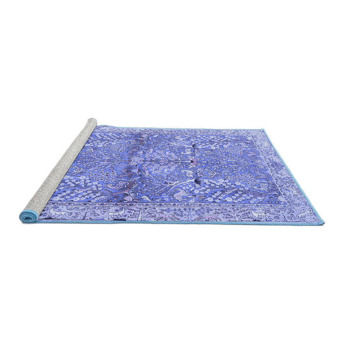 Sideview of Machine Washable Animal Blue Traditional Rug, wshtr4391blu