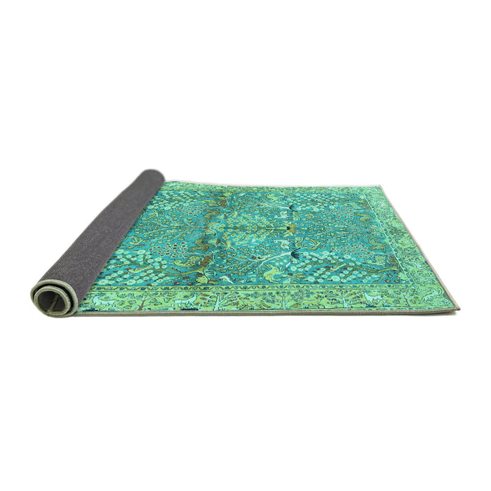 Sideview of Animal Turquoise Traditional Rug, tr4391turq