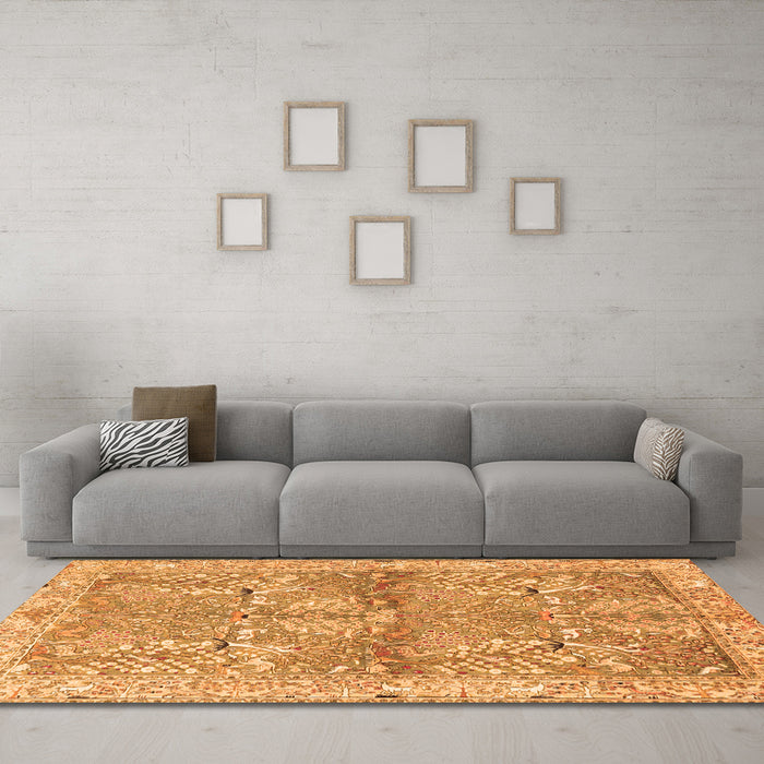 Machine Washable Animal Orange Traditional Area Rugs in a Living Room, wshtr4391org