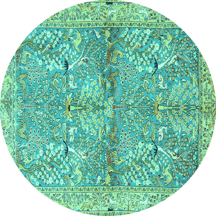 Round Machine Washable Animal Turquoise Traditional Area Rugs, wshtr4391turq