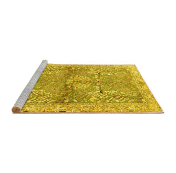 Sideview of Machine Washable Animal Yellow Traditional Rug, wshtr4391yw