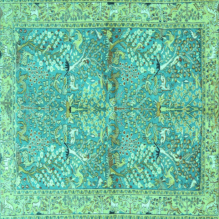 Square Animal Turquoise Traditional Rug, tr4391turq