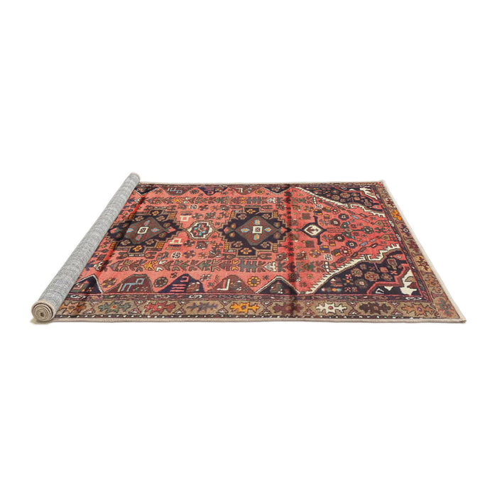 Sideview of Machine Washable Traditional Brown Red Rug, wshtr4392