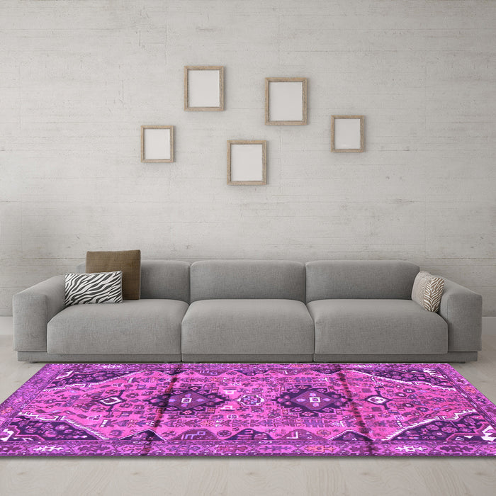 Machine Washable Persian Purple Traditional Area Rugs in a Living Room, wshtr4392pur