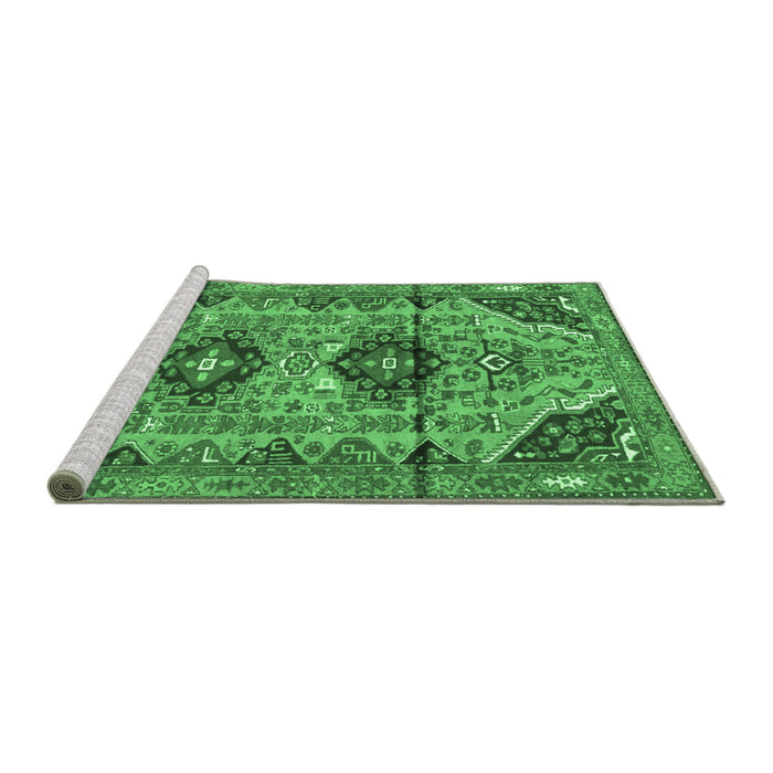 Sideview of Machine Washable Persian Emerald Green Traditional Area Rugs, wshtr4392emgrn