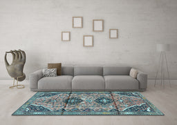 Machine Washable Persian Light Blue Traditional Rug in a Living Room, wshtr4392lblu