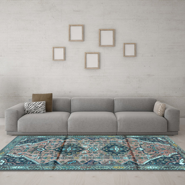 Machine Washable Persian Light Blue Traditional Rug in a Living Room, wshtr4392lblu