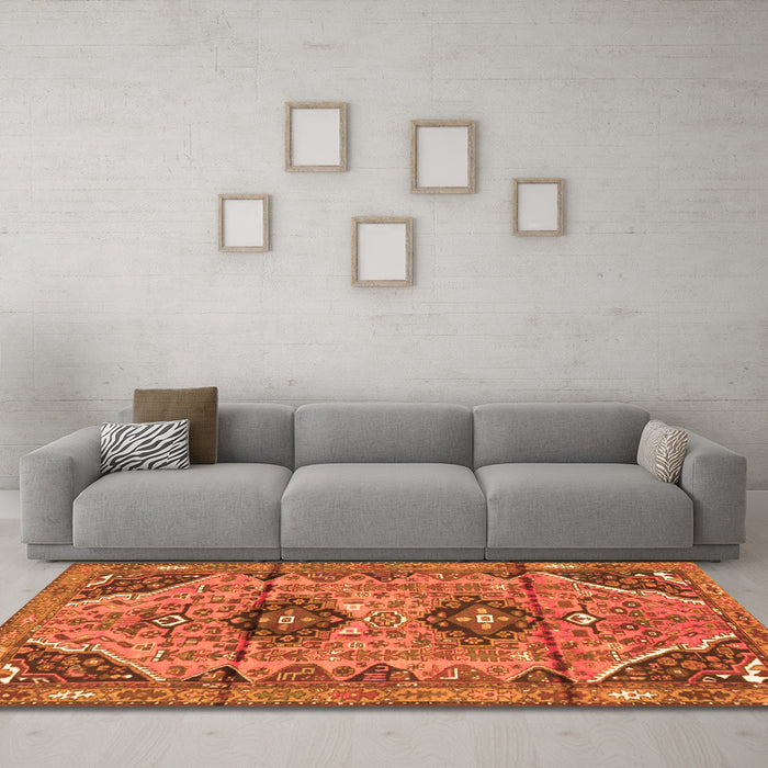 Machine Washable Persian Orange Traditional Area Rugs in a Living Room, wshtr4392org