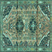 Square Machine Washable Persian Turquoise Traditional Area Rugs, wshtr4392turq