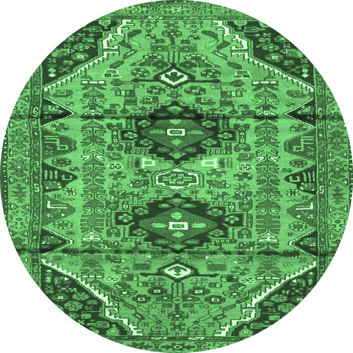 Round Machine Washable Persian Emerald Green Traditional Area Rugs, wshtr4392emgrn