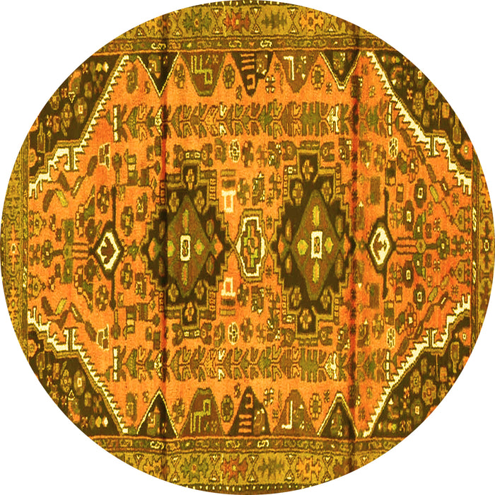 Round Machine Washable Persian Yellow Traditional Rug, wshtr4392yw