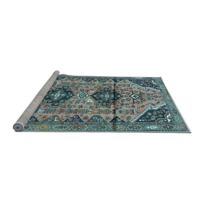 Sideview of Machine Washable Persian Light Blue Traditional Rug, wshtr4392lblu