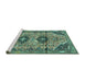 Sideview of Machine Washable Persian Turquoise Traditional Area Rugs, wshtr4392turq