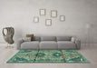 Machine Washable Persian Turquoise Traditional Area Rugs in a Living Room,, wshtr4392turq