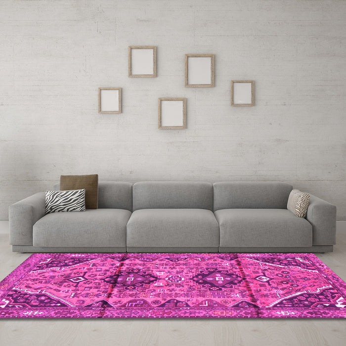 Machine Washable Persian Pink Traditional Rug in a Living Room, wshtr4392pnk