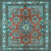 Square Machine Washable Medallion Light Blue Traditional Rug, wshtr4393lblu