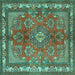 Square Machine Washable Medallion Turquoise Traditional Area Rugs, wshtr4393turq