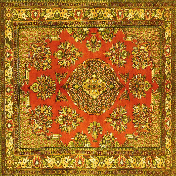 Square Machine Washable Medallion Yellow Traditional Rug, wshtr4393yw