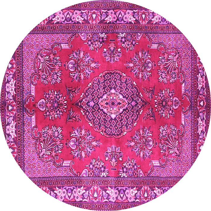 Round Machine Washable Medallion Pink Traditional Rug, wshtr4393pnk