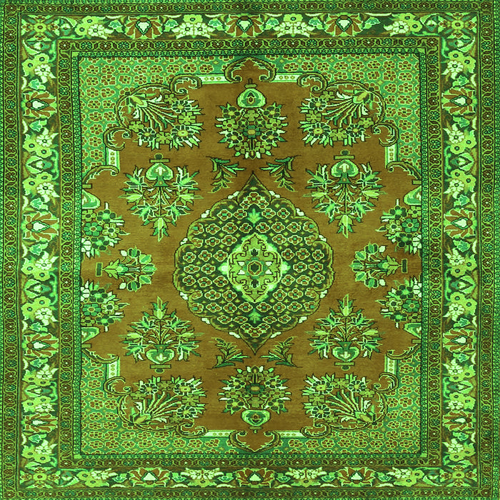 Round Machine Washable Medallion Green Traditional Area Rugs, wshtr4393grn