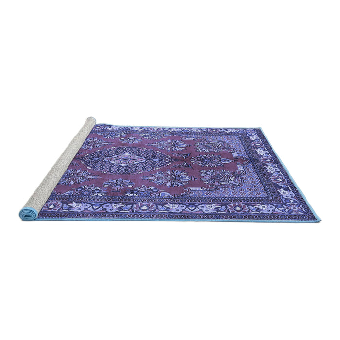 Sideview of Machine Washable Medallion Blue Traditional Rug, wshtr4393blu