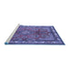 Sideview of Machine Washable Medallion Blue Traditional Rug, wshtr4393blu