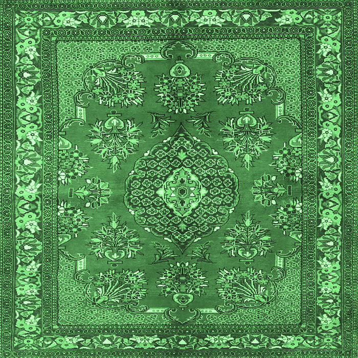 Square Medallion Emerald Green Traditional Rug, tr4393emgrn