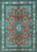 Machine Washable Medallion Light Blue Traditional Rug, wshtr4393lblu