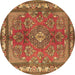 Round Machine Washable Medallion Brown Traditional Rug, wshtr4393brn