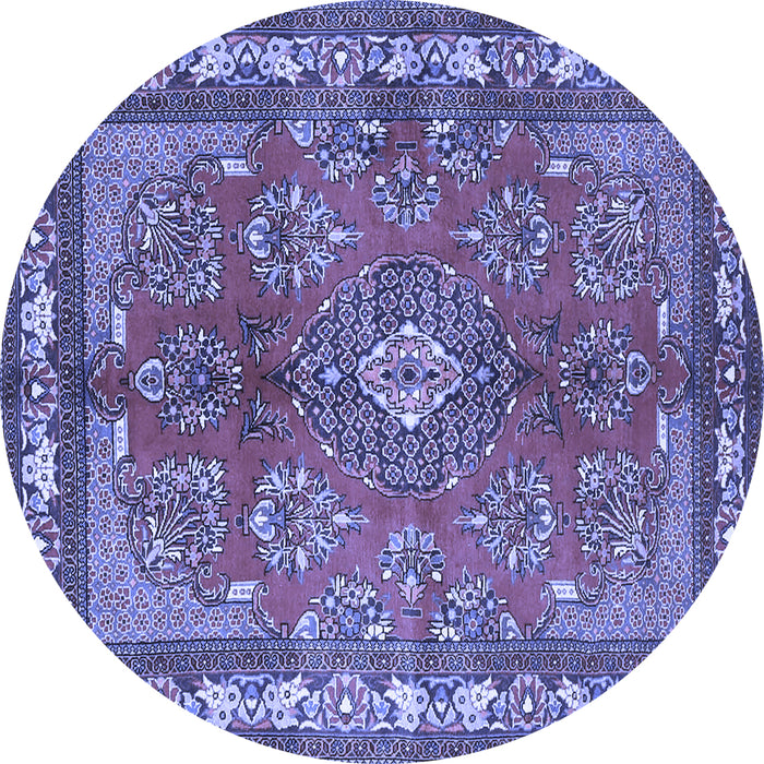 Round Machine Washable Medallion Blue Traditional Rug, wshtr4393blu
