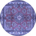 Round Machine Washable Medallion Blue Traditional Rug, wshtr4393blu