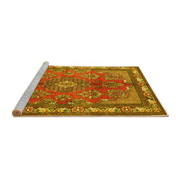 Sideview of Machine Washable Medallion Yellow Traditional Rug, wshtr4393yw
