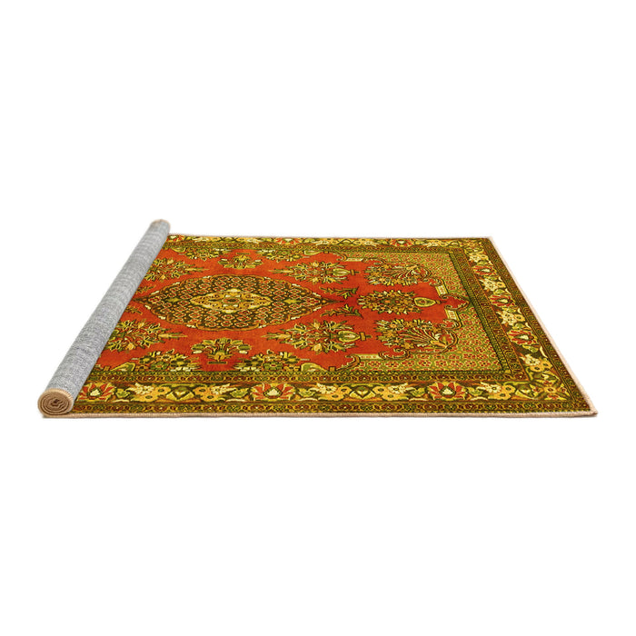 Sideview of Machine Washable Medallion Yellow Traditional Rug, wshtr4393yw