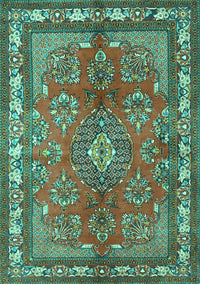 Medallion Turquoise Traditional Rug, tr4393turq