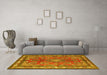 Machine Washable Medallion Yellow Traditional Rug in a Living Room, wshtr4393yw