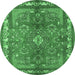 Round Medallion Emerald Green Traditional Rug, tr4393emgrn