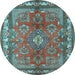 Round Medallion Light Blue Traditional Rug, tr4393lblu