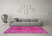 Machine Washable Medallion Pink Traditional Rug in a Living Room, wshtr4393pnk