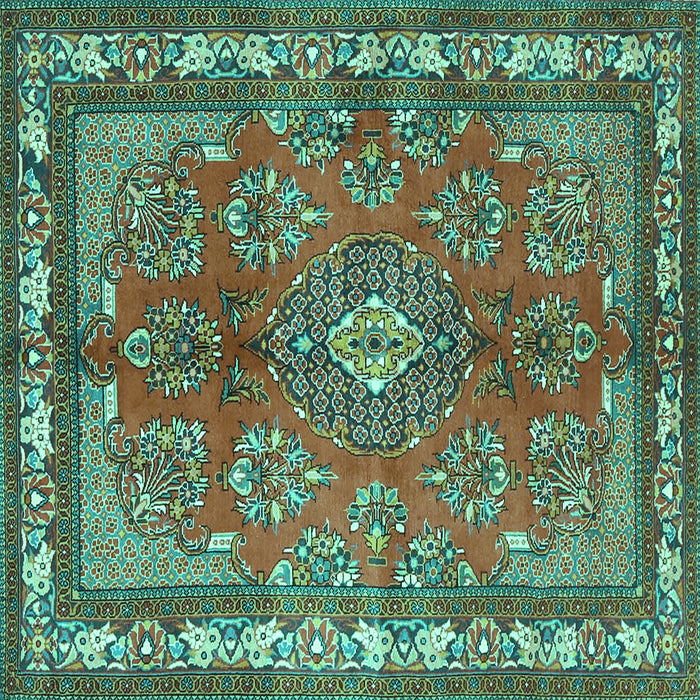 Square Medallion Turquoise Traditional Rug, tr4393turq