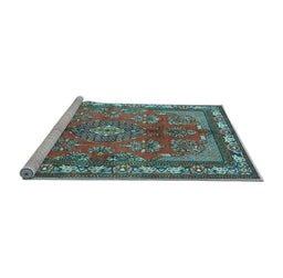 Sideview of Machine Washable Medallion Light Blue Traditional Rug, wshtr4393lblu
