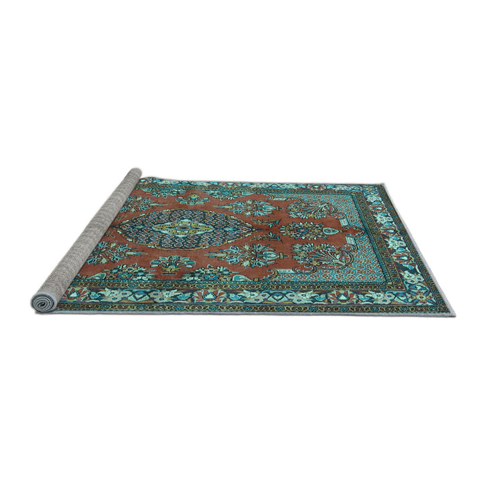 Sideview of Machine Washable Medallion Light Blue Traditional Rug, wshtr4393lblu