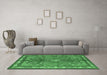 Machine Washable Medallion Emerald Green Traditional Area Rugs in a Living Room,, wshtr4393emgrn