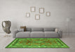 Machine Washable Medallion Green Traditional Area Rugs in a Living Room,, wshtr4393grn