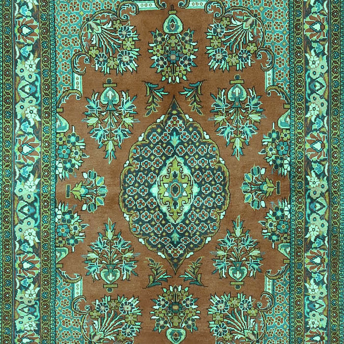 Machine Washable Medallion Turquoise Traditional Area Rugs, wshtr4393turq