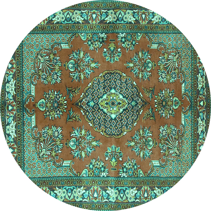 Round Medallion Turquoise Traditional Rug, tr4393turq
