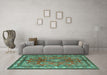 Machine Washable Medallion Turquoise Traditional Area Rugs in a Living Room,, wshtr4393turq