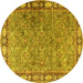 Round Animal Yellow Traditional Rug, tr4394yw