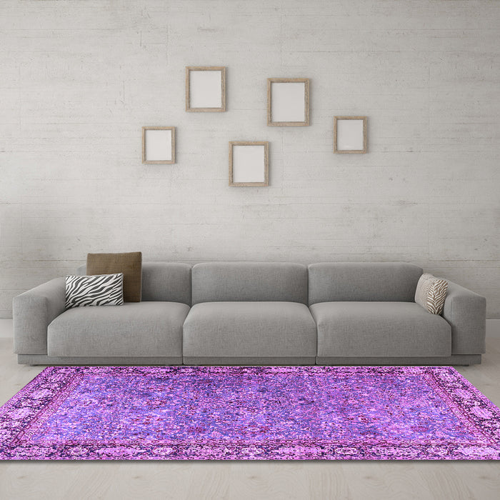 Machine Washable Animal Purple Traditional Area Rugs in a Living Room, wshtr4394pur